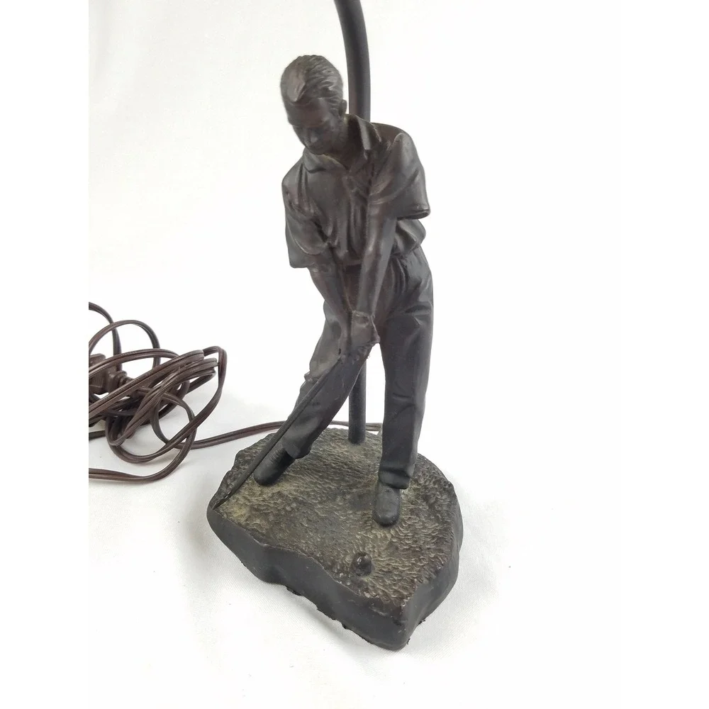 Vintage solid bronze man playing golf table lamp glass globe home decor light